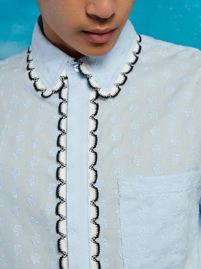 Men Saloon Scallop Shirt Baby Blue Sister Jane Shirts