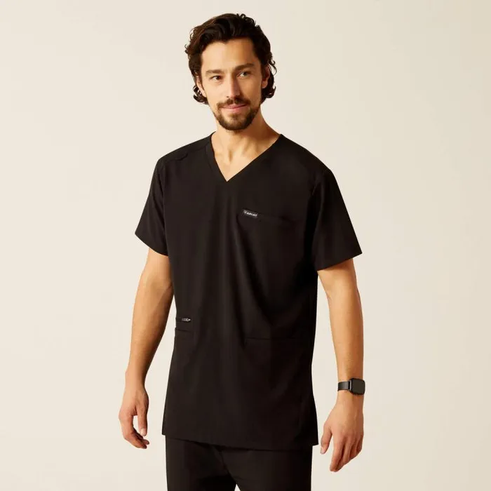 Men Scrubs Ariat Derham 6 Pocket Scrub Top Black