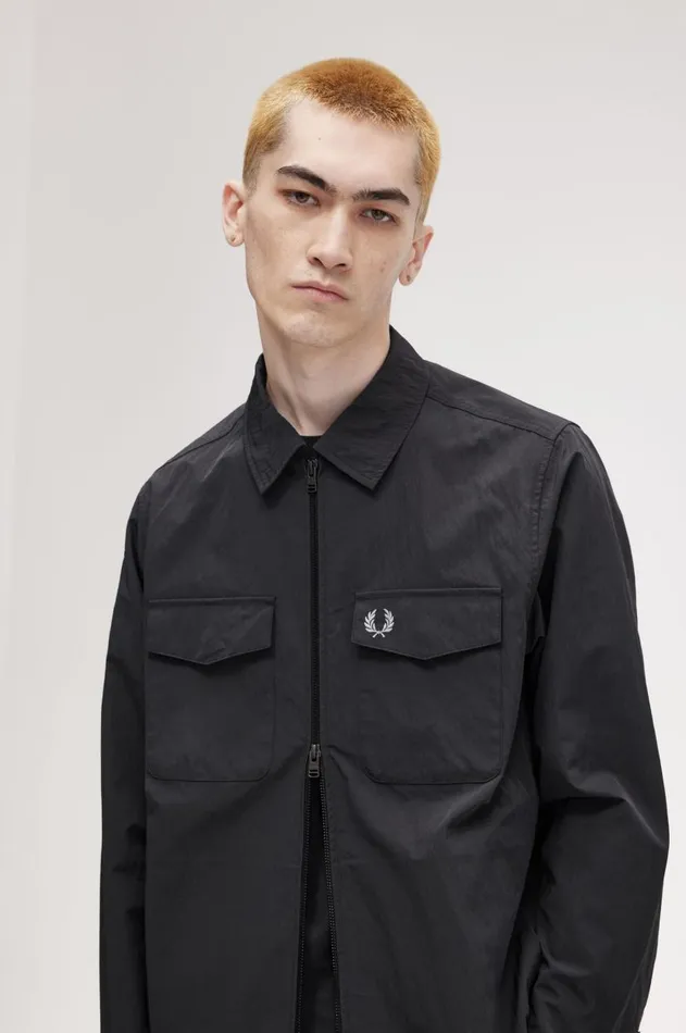 Men Shirts Fred Perry Pocket Overshirt Anchor Grey