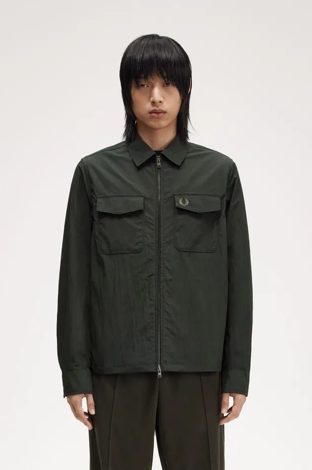 Men Shirts Fred Perry Pocket Overshirt Night Greensnow White
