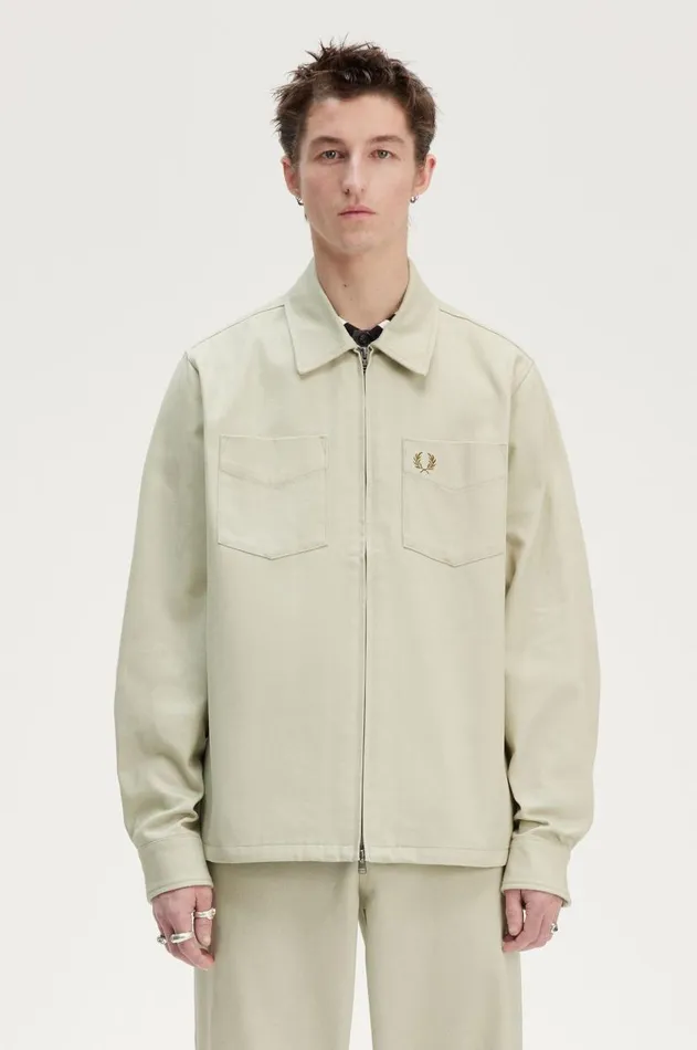 Men Shirts Fred Perry Twill Zip Through Overshirt Light Oyster