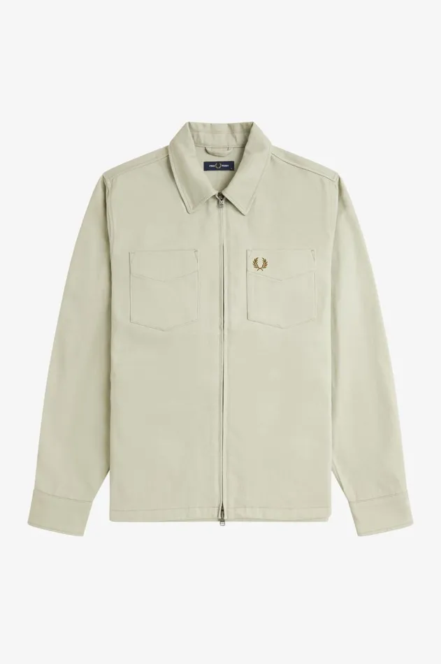 Men Shirts Fred Perry Twill Zip Through Overshirt Light Oyster