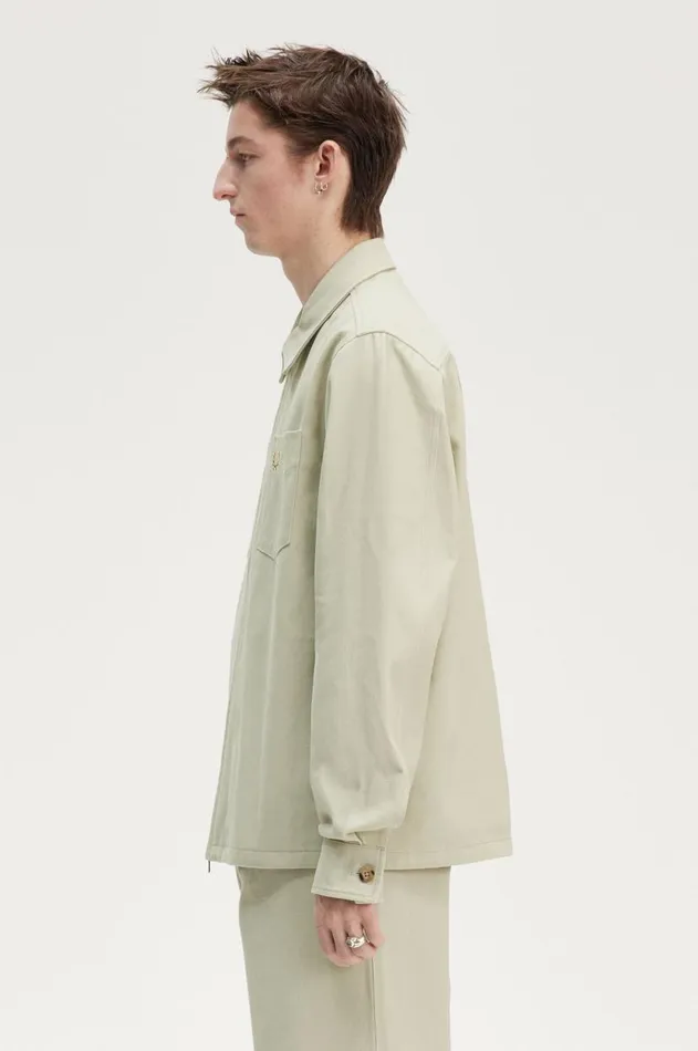 Men Shirts Fred Perry Twill Zip Through Overshirt Light Oyster