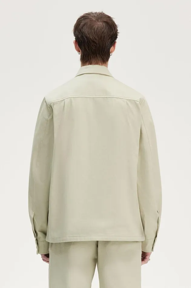 Men Shirts Fred Perry Twill Zip Through Overshirt Light Oyster