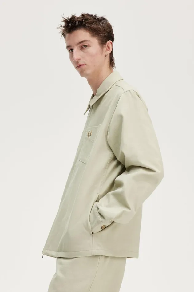 Men Shirts Fred Perry Twill Zip Through Overshirt Light Oyster