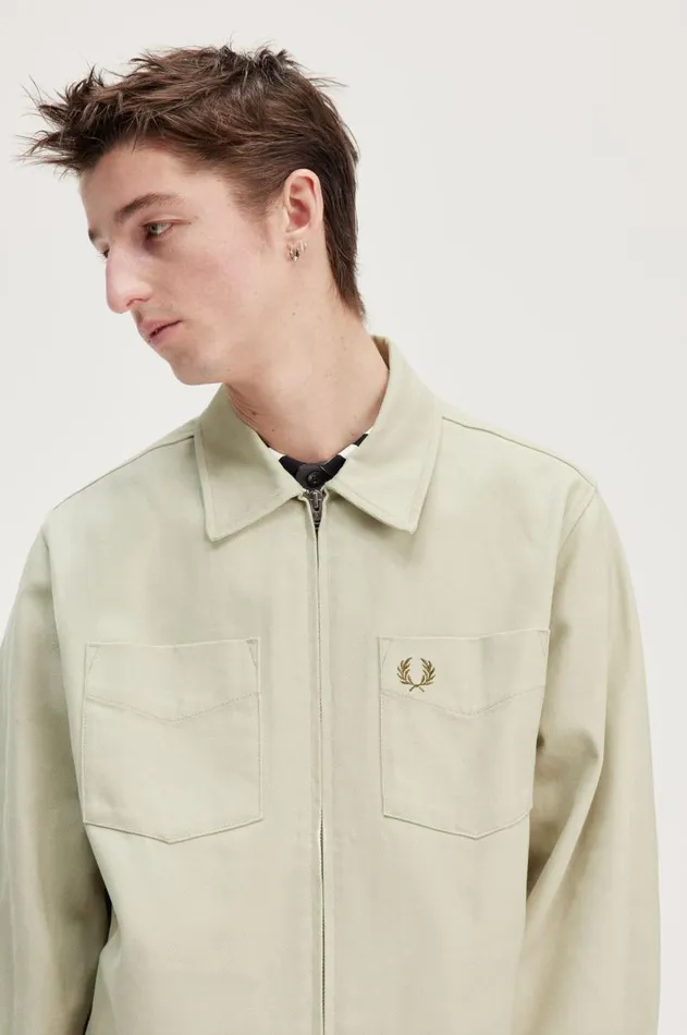 Men Shirts Fred Perry Twill Zip Through Overshirt Light Oyster
