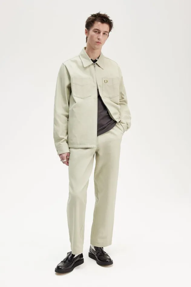 Men Shirts Fred Perry Twill Zip Through Overshirt Light Oyster