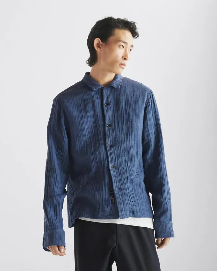 Men Shirts Rag 038 Bone Avery Gauze Camp Shirt Worn Indigo