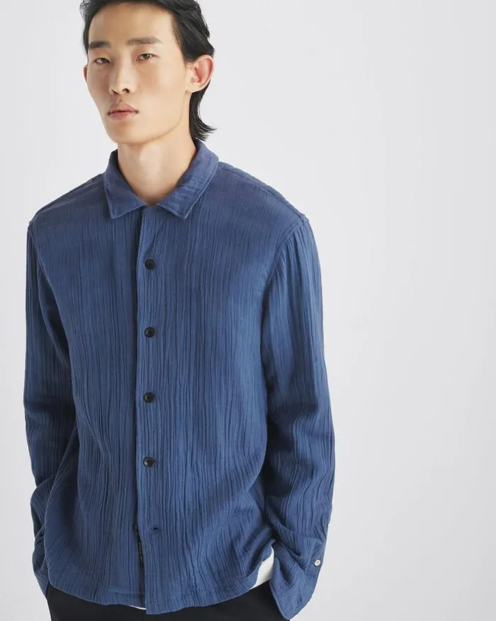 Men Shirts Rag 038 Bone Avery Gauze Camp Shirt Worn Indigo