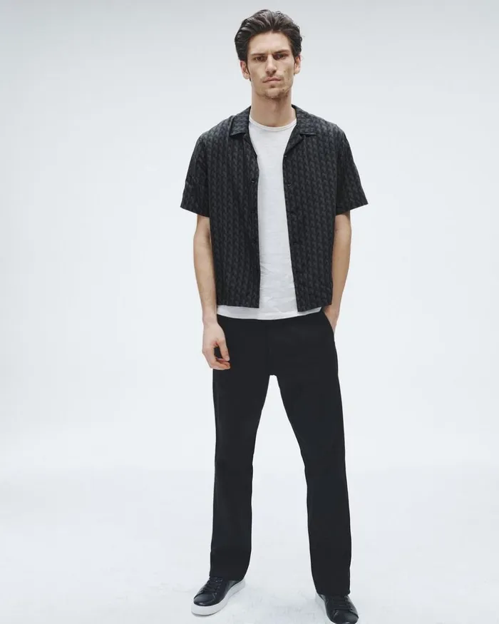 Men Shirts Rag 038 Bone Avery Printed Viscose Shirt Black Geometric Stud