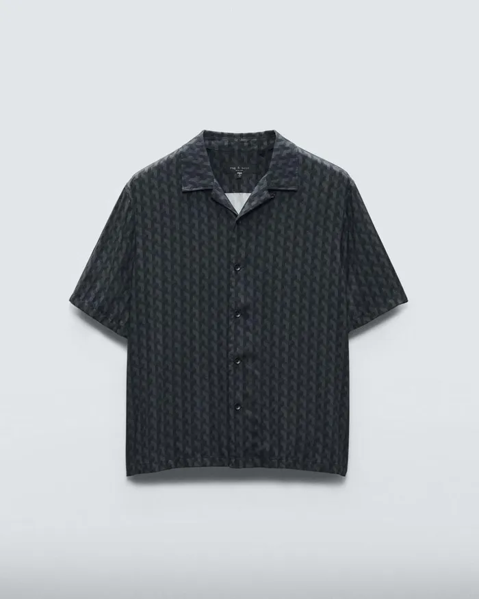 Men Shirts Rag 038 Bone Avery Printed Viscose Shirt Black Geometric Stud