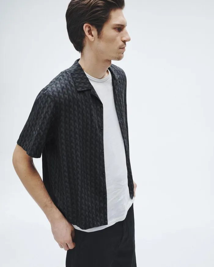 Men Shirts Rag 038 Bone Avery Printed Viscose Shirt Black Geometric Stud