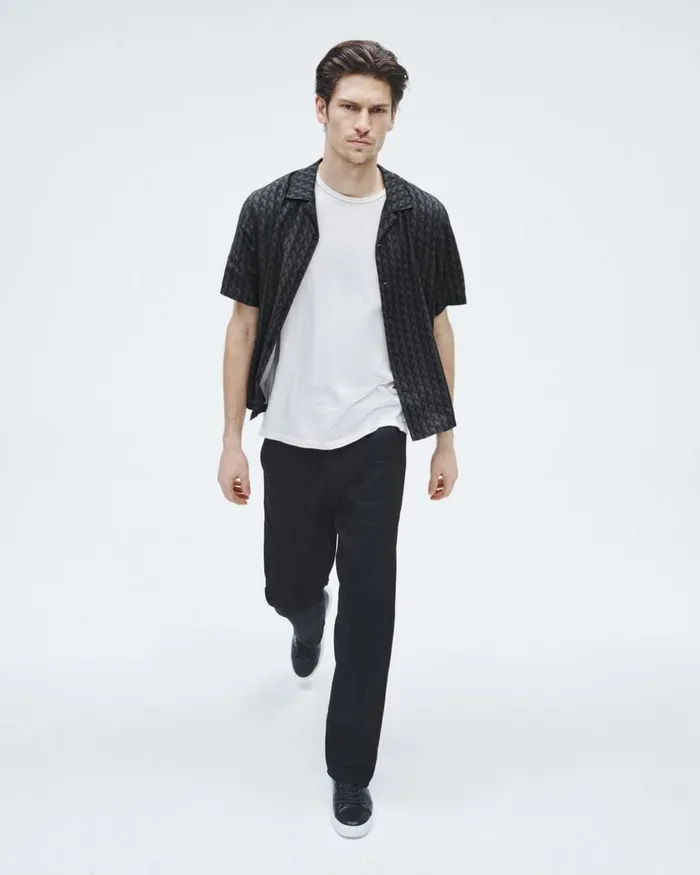Men Shirts Rag 038 Bone Avery Printed Viscose Shirt Black Geometric Stud