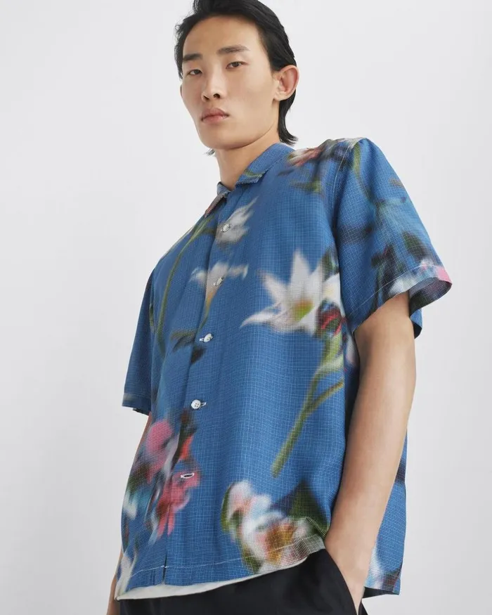 Men Shirts Rag 038 Bone Avery Printed Viscose Shirt Blue Floral