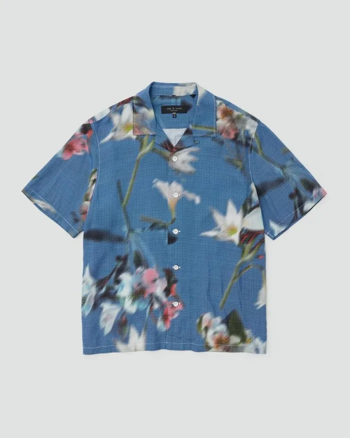 Men Shirts Rag 038 Bone Avery Printed Viscose Shirt Blue Floral