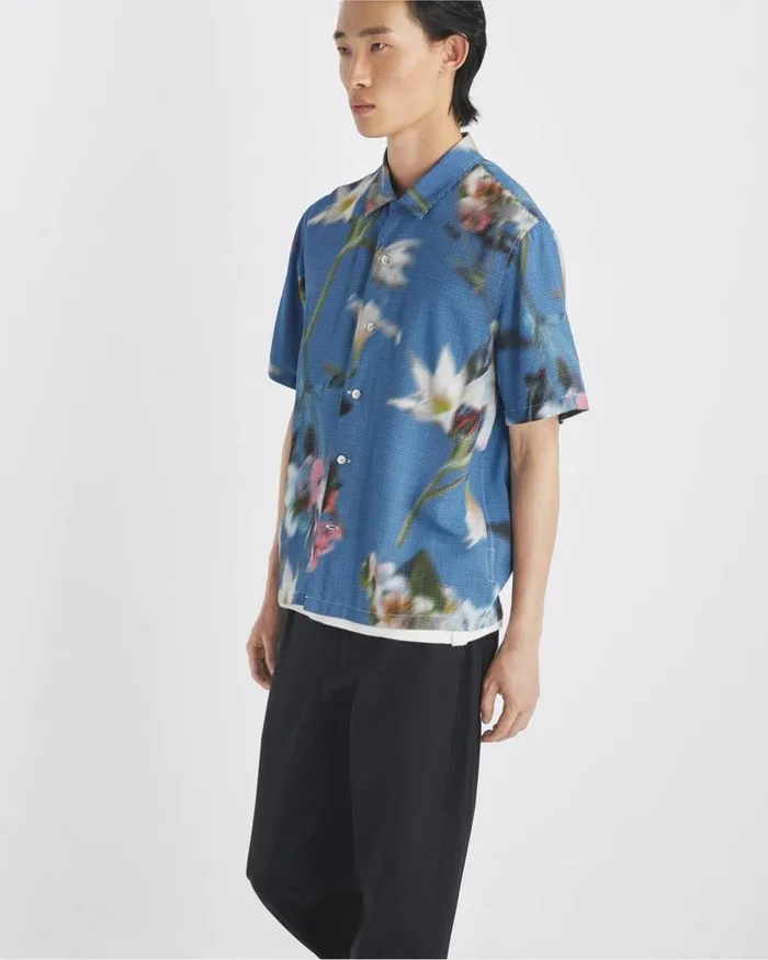 Men Shirts Rag 038 Bone Avery Printed Viscose Shirt Blue Floral