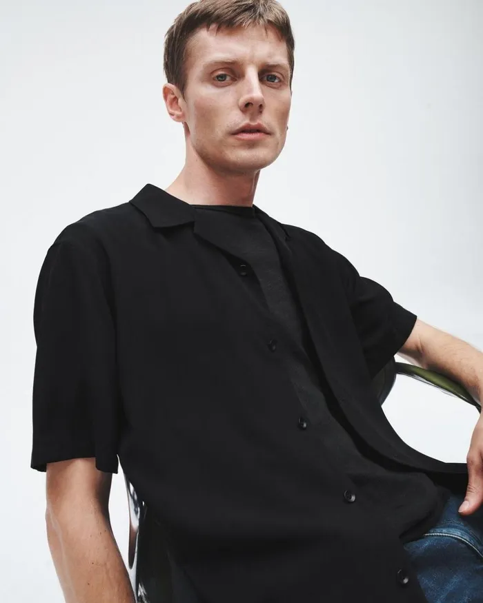 Men Shirts Rag 038 Bone Avery Viscose Shirt Black