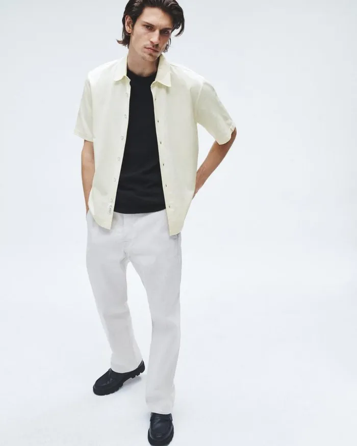 Men Shirts Rag 038 Bone Dalton Knit Cupro Shirt Ivory