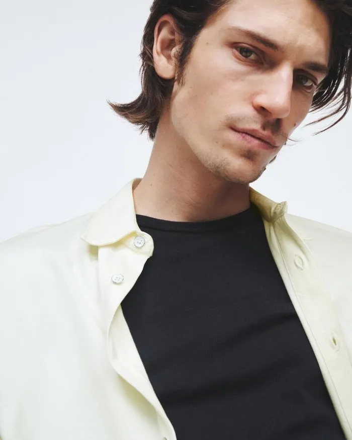 Men Shirts Rag 038 Bone Dalton Knit Cupro Shirt Ivory