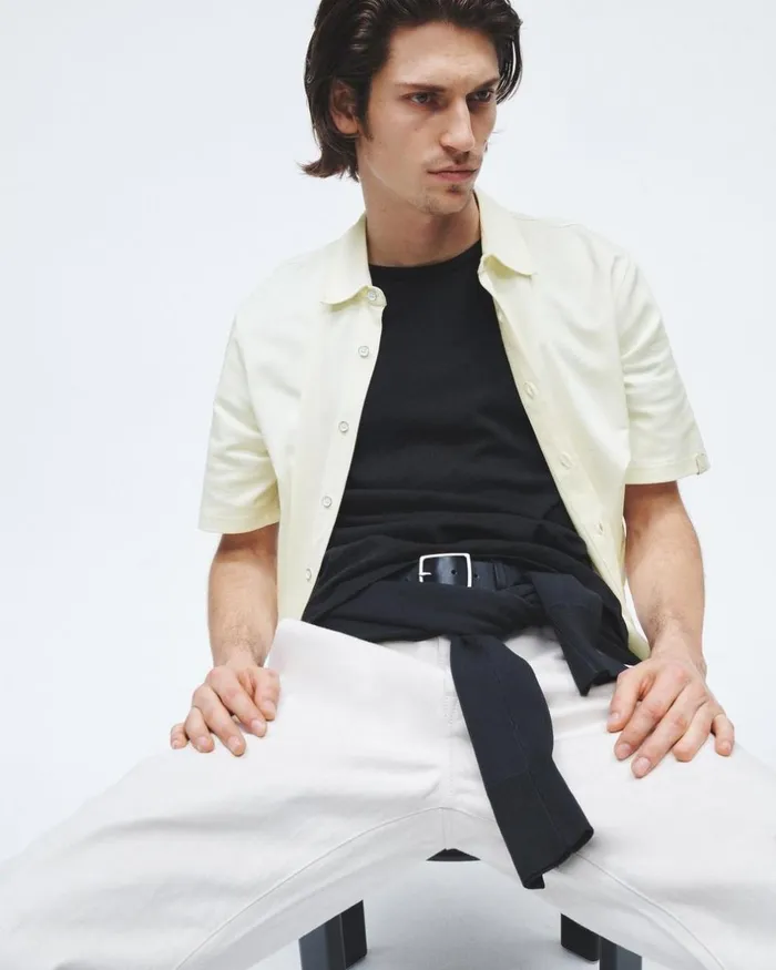 Men Shirts Rag 038 Bone Dalton Knit Cupro Shirt Ivory
