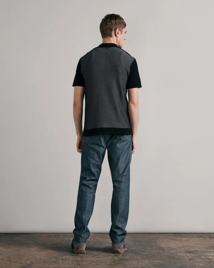 Men Shirts Rag 038 Bone Harvey Cotton Knit Camp Shirt Black White
