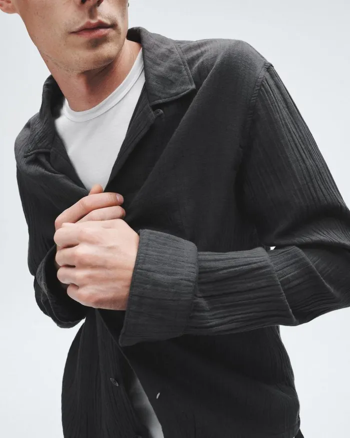 Men Shirts Rag 038 Bone Resort Avery Gauze Shirt Phantom