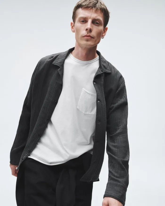 Men Shirts Rag 038 Bone Resort Avery Gauze Shirt Phantom