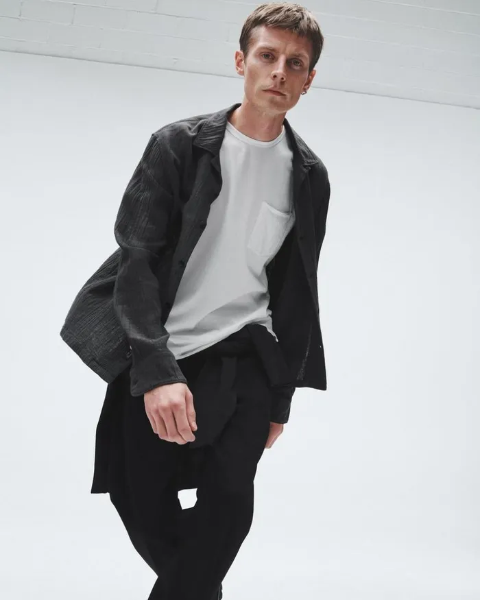 Men Shirts Rag 038 Bone Resort Avery Gauze Shirt Phantom