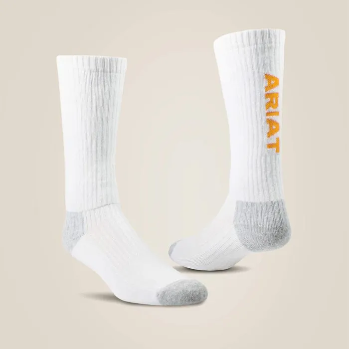Men Socks Ariat Premium Ringspun Cotton Mid Calf Work Sock 3 Pair Pack White