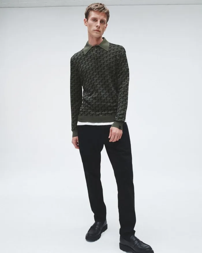 Men Sweaters Rag 038 Bone Vaughn Viscose Long Sleeve Polo Army