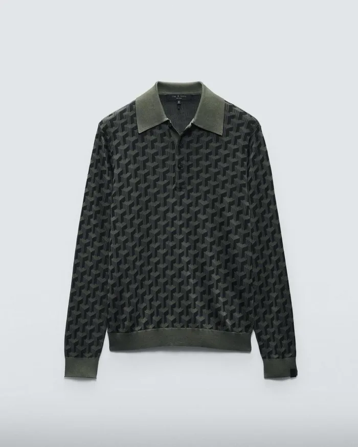 Men Sweaters Rag 038 Bone Vaughn Viscose Long Sleeve Polo Army