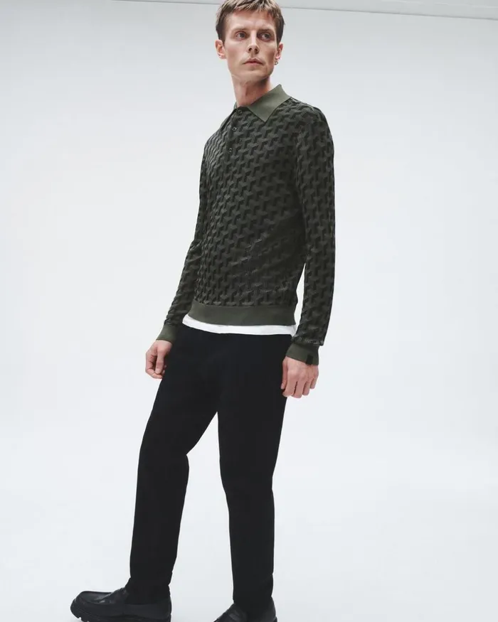 Men Sweaters Rag 038 Bone Vaughn Viscose Long Sleeve Polo Army
