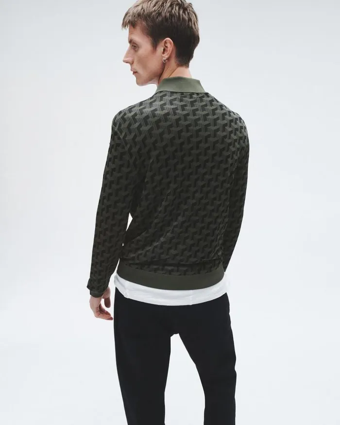 Men Sweaters Rag 038 Bone Vaughn Viscose Long Sleeve Polo Army