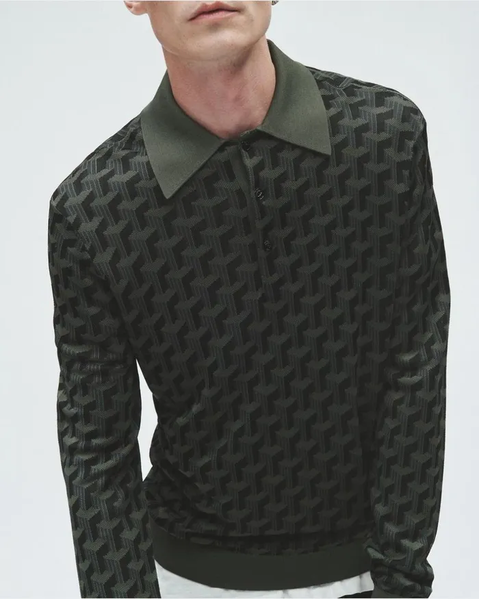 Men Sweaters Rag 038 Bone Vaughn Viscose Long Sleeve Polo Army