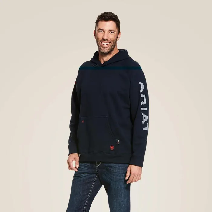 Men Sweatshirts and Hoodies Ariat FR Primo Fleece Logo Hoodie Navy
