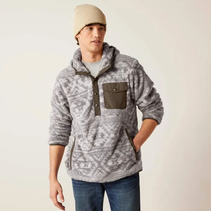 Men Sweatshirts and Hoodies Ariat Polar Bear Fleece Hoodie Jetty Gray Geo Map