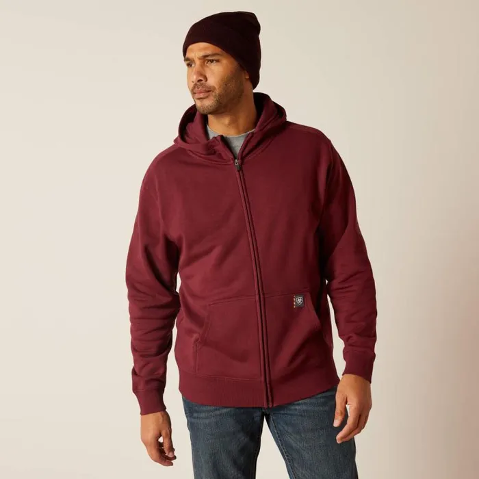 Men Sweatshirts and Hoodies Ariat Rebar Born For This Full Zip Hoodie Burgundy