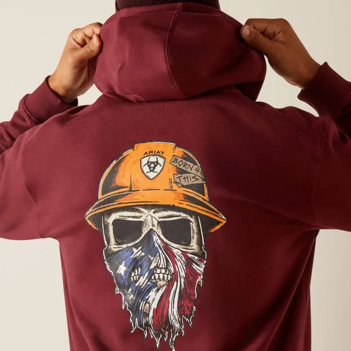 Men Sweatshirts and Hoodies Ariat Rebar Born For This Full Zip Hoodie Burgundy