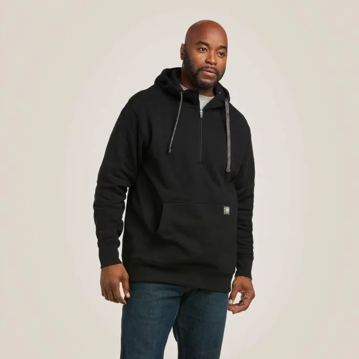 Men Sweatshirts and Hoodies Ariat Rebar Workman 14 Zip Hoodie Black