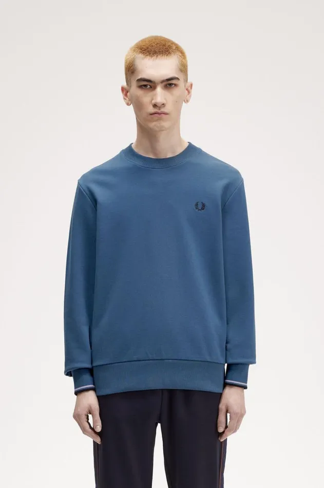 Men Sweatshirts Fred Perry Crew Neck Sweatshirt Midnight Blueultra Violetnavy