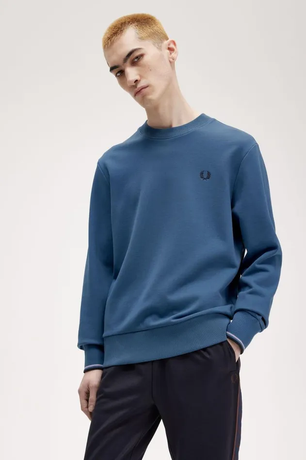 Men Sweatshirts Fred Perry Crew Neck Sweatshirt Midnight Blueultra Violetnavy