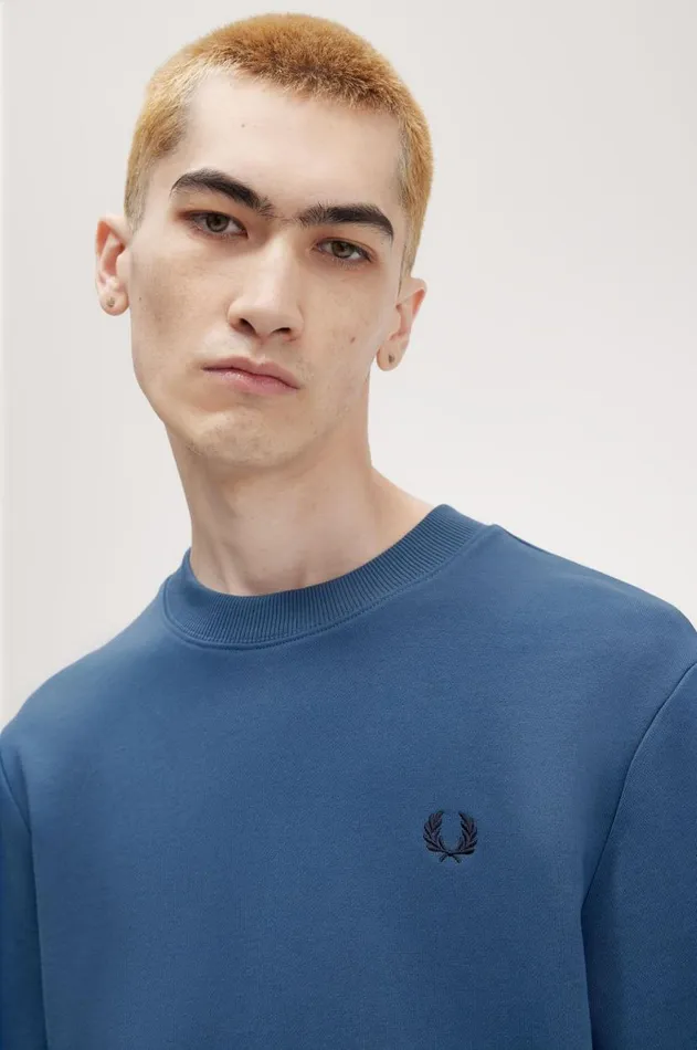 Men Sweatshirts Fred Perry Crew Neck Sweatshirt Midnight Blueultra Violetnavy