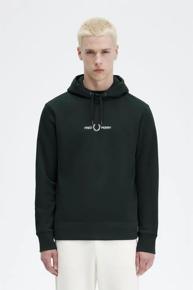 Men Sweatshirts Fred Perry Embroidered Hooded Sweatshirt Night Green