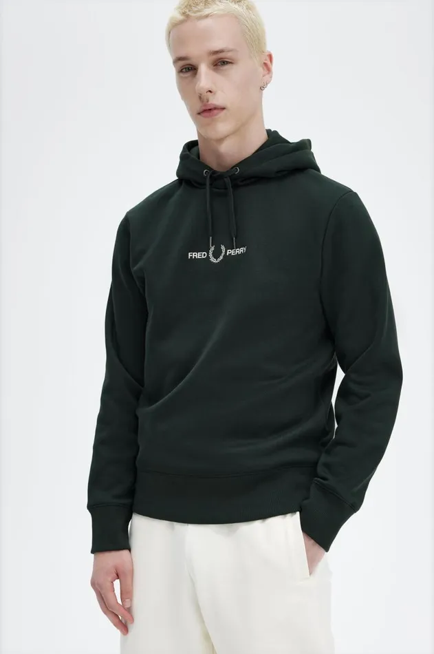 Men Sweatshirts Fred Perry Embroidered Hooded Sweatshirt Night Green