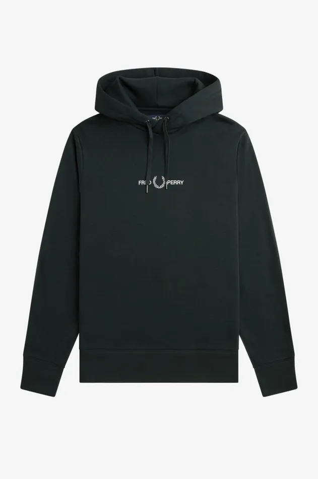 Men Sweatshirts Fred Perry Embroidered Hooded Sweatshirt Night Green