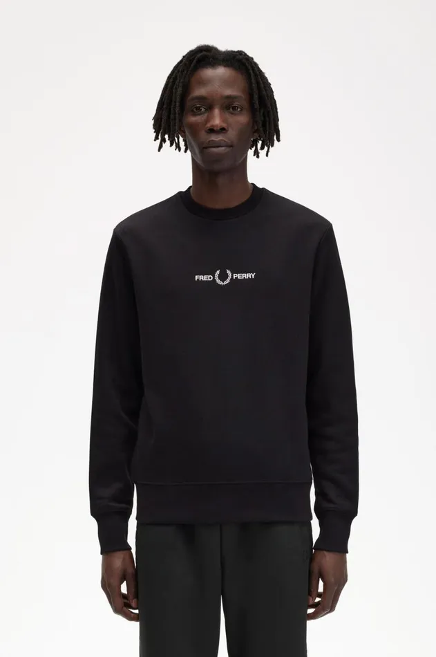 Men Sweatshirts Fred Perry Embroidered Sweatshirt Black