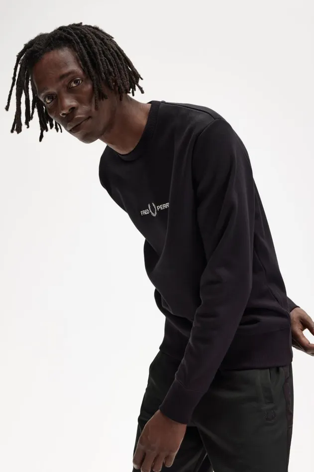 Men Sweatshirts Fred Perry Embroidered Sweatshirt Black