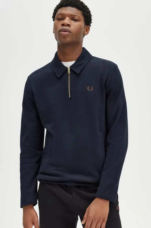 Men Sweatshirts Fred Perry Half Zip Smock Sweatshirt Navy