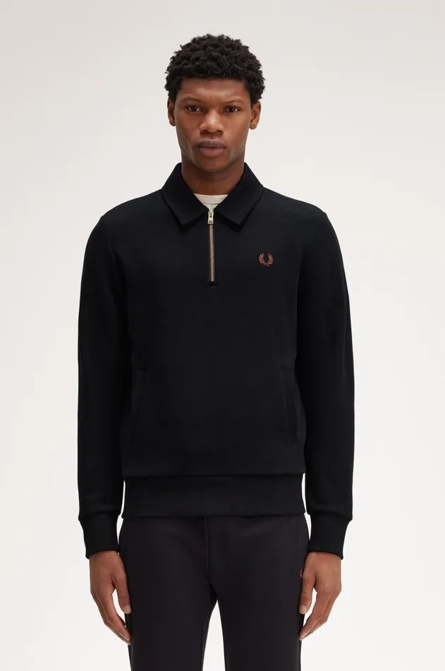 Men Sweatshirts Fred Perry Half Zip Sweatshirt Black