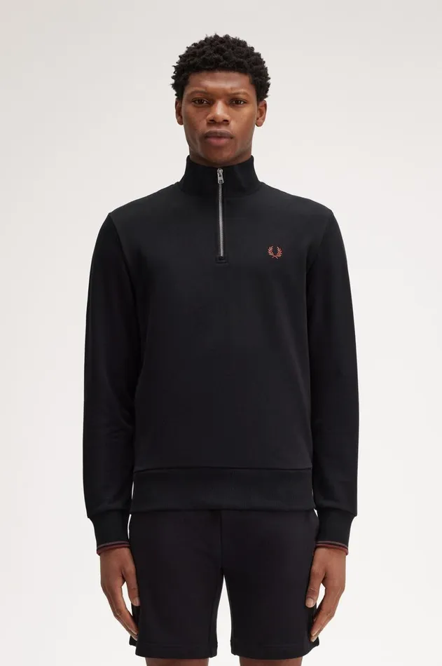Men Sweatshirts Fred Perry Half Zip Sweatshirt Blackwhisky Brown